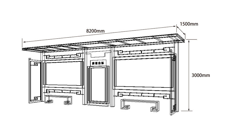 仿古款候車亭尺寸圖