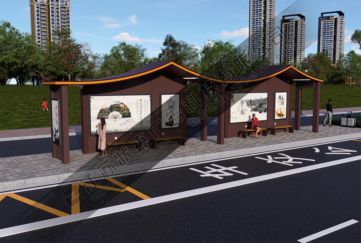 加長復(fù)古公交車站候車亭圖片